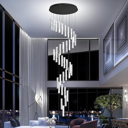 Modern Large Crystal Chandelier for High Ceiling LED Dimmable Chandelier Lighting for Foyer Hallway Staircase 36-Light Black