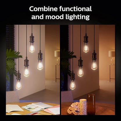 Philips Hue Smart 60W ST23 Filament LED Bulb - White Ambiance Warm-to-Cool White Light - 2 Pack - 550LM - E26 - Indoor - Control with Hue App- Compatible with Alexa, Google Assistant and Apple Homekit