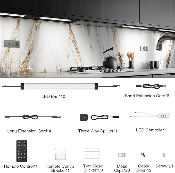 LABOREDUCER Under Cabinet Lights Plug in 10 Pack,11inch Ultra Thin LED Dimmable Closet Lights with Remote and Alexa Google APP,Under Counter Light for Kitchen,Cabinet,Workbench (10Pack Warm White)