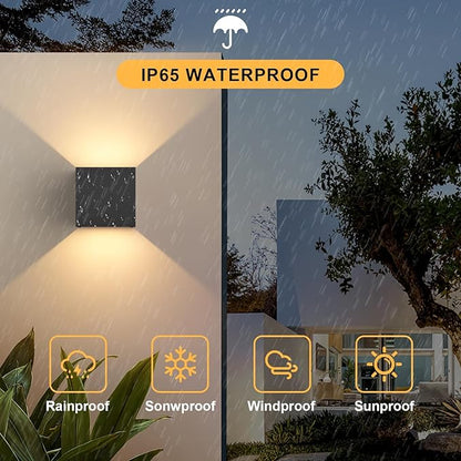 Mille Lucciole 12W 4Pack Outdoor Wall Lights Exterior/Interior,LED Black Outdoor Wall Sconces Light Fixtures Modern,IP65 Waterproof Square Aluminum Wall Lamps, Up and Down Lights 3000K Warm Lights