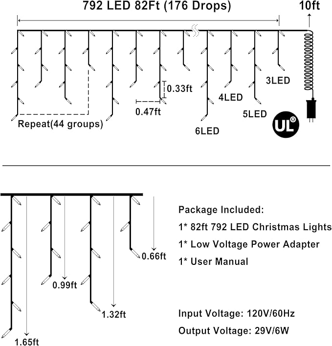 QUHUATU 792 LED Christmas Outdoor Lights with 176 Drops, 82ft Hanging Curtain Lights 8 Modes, Christmas Fairy Lighs with Timer & Memory for House Roof Holiday Wedding ChristmasDecor (Multicolor)