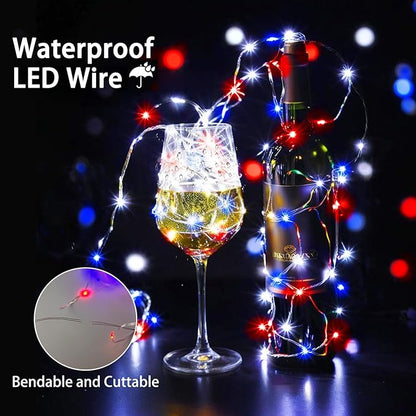 4th of July Decoration Lights, 3 Pack Red White and Blue Fairy Lights Battery Operated with Remote & Timer, Waterproof Patriotic Light Indoor Outdoor 8 Modes for Independence Day Anniversary Memorial