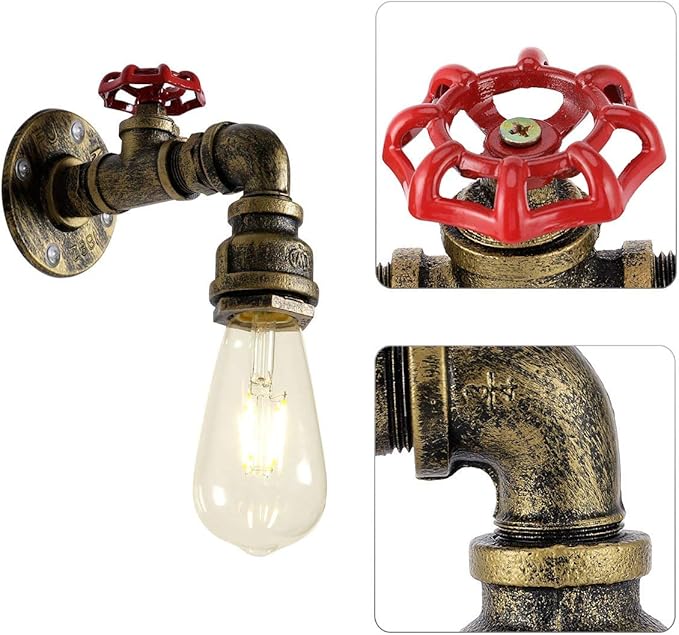 Kawell Vintage Wall Light Fixtures Industrial Retro Wall Sconce Light Creative Water Pipe Wall Lamp Iron Art E26 60W Max for Bedroom Kitchen Restaurant Loft Cafe Bar Hallway