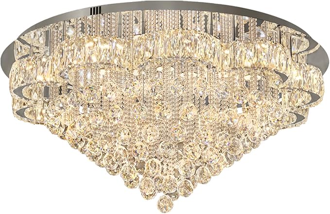 Flashing God W40inches Modern Chandeliers for Living Room LED Crystal Chandelier Light Fixtures Flush Mount Chandeliers Ceiling Chandelier for Bedroom Foyer Hallway Dining Room