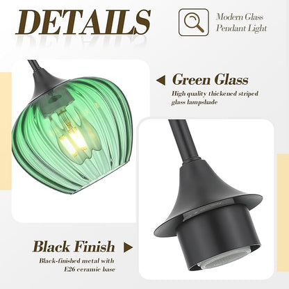 Green Glass Pendant Light, 7 Inch Vintage Pendant Lighting Small Green Hanging Lights for Kitchen Island Dining Room Restaurant Sink Foyer Entryway