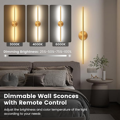 JOFIOS Battery Operated Wall Sconces Set of 2, 360°Rotation Wireless Rechargeable Wall Lights: Dimmable Detachable Wall Lamp with Remote Control, 3000K-6000K Infinite Dimming Wall Sconce 34.7 Inch