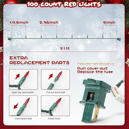 TIGOMOOV 100 Count Christmas Red String Lights, Christmas Tree Lights with Green Wires - UL Certified Red Mini Lights for Indoor/Outdoor Xmas Wedding Holiday Party Home Decorations