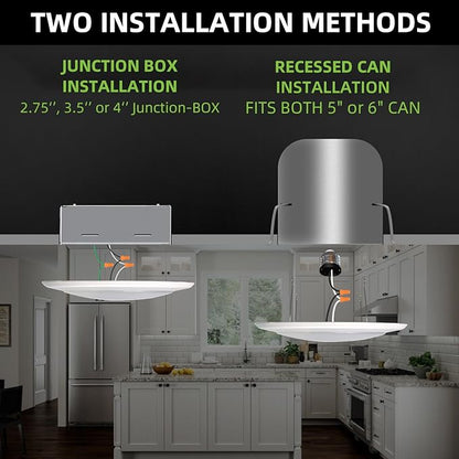 5/6 Inch Selectable CCT LED Disk Light Flush Mount, 3000K/4000K/5000K Adjustable, Dimmable Recessed Retrofit Ceiling Light, CRI90, 1050lm, 15W, Installs Into Junction Box or Recessed Can, 12 Pack