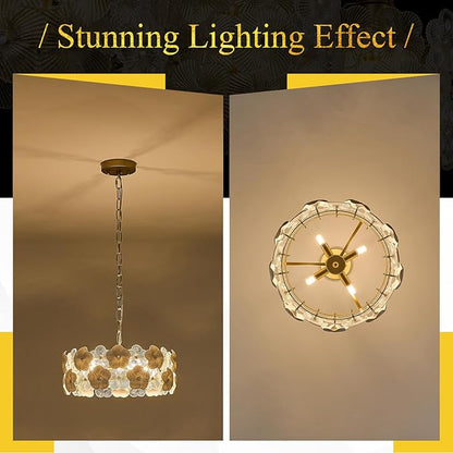 Flower Elegant Glass Chandeliers 4-Lights Modern Gold 14" Pendant Light Fixture for Kitchen Island Dining Room Bedroom Entryway Hallway, G9