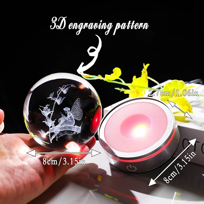 Crystal 3D Fairy 3.15in Ball Figurine Gifts for Women, Collectible Glass Witchy Sphere for Her Room with LED Light Base, Snow Globe Keepsakes for Fairy Lovers Home Decor
