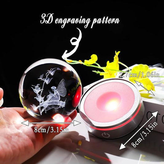 Crystal 3D Fairy 3.15in Ball Figurine Gifts for Women, Collectible Glass Witchy Sphere for Her Room with LED Light Base, Snow Globe Keepsakes for Fairy Lovers Home Decor