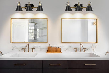 PAZALA Black and Gold Vanity Light, 3-Lights Farmhouse Vanity Light, Bathroom Light Fixtures Over Mirror, 24inch Modern Bathroom Wall lamp for Bath Mirror Living Room Cabinet Bedroom