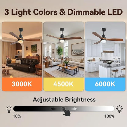 Sofucor Smart Ceiling Fan, 52" Low Profile Ceiling Fans with Lights and Remote, Compatible with Alexa/Google/App, 3-Color Light 6-Speed DC Motor Reversible Timer for Bedroom Living Room Patio Outdoor