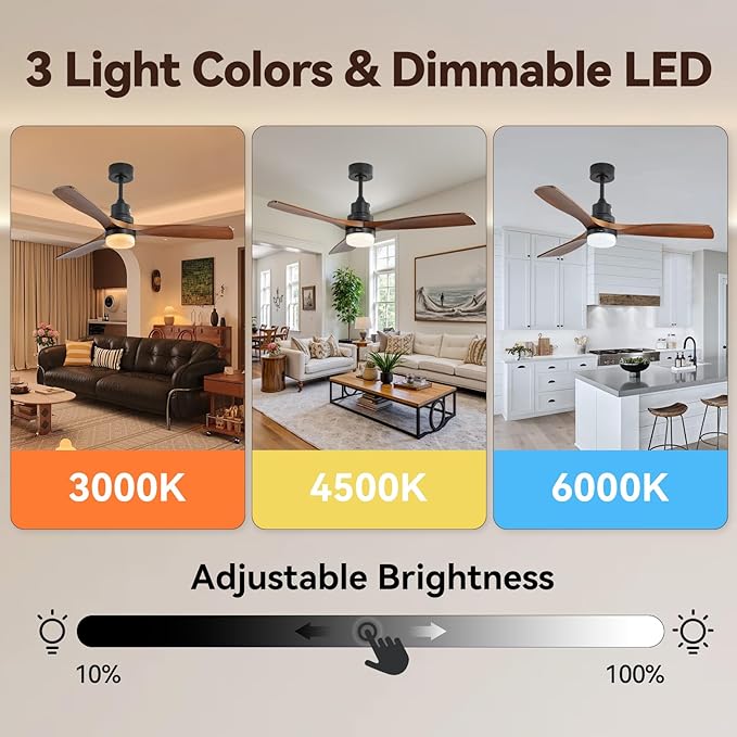 Sofucor 52 Inch Ceiling Fans with Lights and Remote, Low Profile Ceiling Fan with Light Dimmable/Timer, Modern Flush Mount Ceiling Fan 6-Speed Reversible DC Motor for Bedroom Living room Outdoor