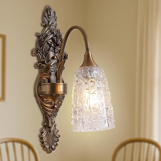 Rustic Glass Wall Sconce Vintage Antique Gothic Bronze Wall Light Fixture Retro Mid Centry Glass Wall Sconce for Bedroom, Living Room, Mirror, Hallway