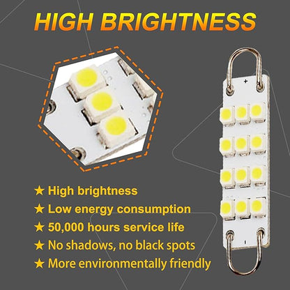 Festoon 561 562 567 564 44mm Led Light White Replacement for Car Interior Light Dome Map Light Door Courtesy Lights Trunk Light (Pack of 2)