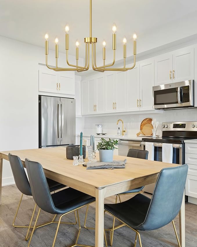 Yunnix 8 Light Modern Brushed Gold Chandelier for Dining Room Light Fixtures Over Table, Vintage Brass Master Bedroom Chandelier for Entryway, Foyer, Staircase, Kitchen and Living Room