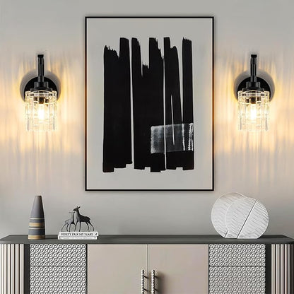 Matte Black Wall Sconce, 1-Light Bathroom Vanity Light Fixture with Clear Glass Shade,Modern Wall Light for Mirror Living Room Hallway Bedroom
