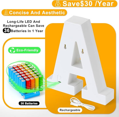 Foaky Rechargeable LED Letter Lights Sign Marquee Light Up Letters Sign for Night Light Wedding/Birthday Party Christmas Lamp Home Bar Decoration (Q)