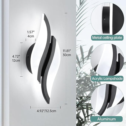 CANEOE 2 Packs Modern LED Wall Sconce 6000K Black Indoor Wall Light Fixtures Acrylic Wall Sconce Lighting for Living Room Bedroom Bedside Bathroom Hallway Stairway Wall Lamp (Black, 2 Packs, 6000K)