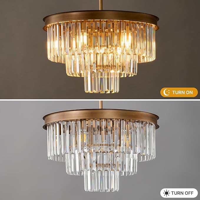 Modern Crystal Chandeliers For Dining Room: 20" Farmhouse Vintage Chandelier For Bedroom - Antique Copper Round Ceiling Pendant Light Fixtures For Living Room Entryway Kitchen Over Table Island Foyer