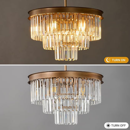 Modern Crystal Chandeliers For Dining Room: 20" Farmhouse Vintage Chandelier For Bedroom - Antique Copper Round Ceiling Pendant Light Fixtures For Living Room Entryway Kitchen Over Table Island Foyer