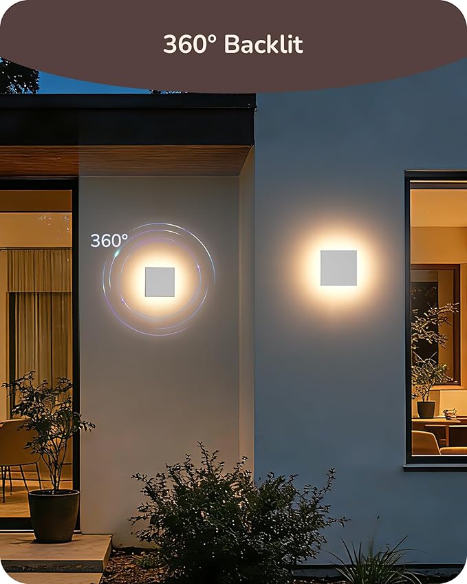 EDISHINE 4 Pack Small LED Outdoor Wall Lights Exterior/Interior, 3000K-5000K Dimmable Wall Sconce, Square Modern Exterior Lighting Fixtures, IP65 Waterproof Aluminum Outside Porch Light, White