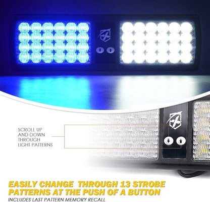 Xprite White Blue LED Visor Strobe Flashing Lights Sunshield Hazard Warning Light for Law Enforcement Police Volunteer Firefighter Emergency Vehicles Trucks Cars
