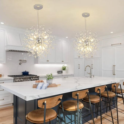 CM MZY Modern Crystal Chandeliers Firework, 8-Light Chrome Dandelion Sputnik Ceiling Light Fixtures, Sputnik Chandelier for Bedroom Living Room Dining Room Kitchen Island Hallway