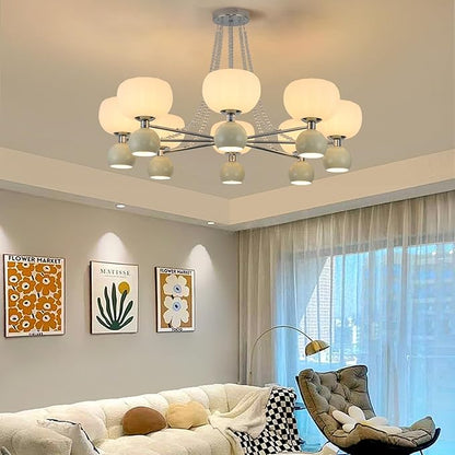 Mid Century Modern Globe & Sputnik Chandelier in Brushed Nickel with Crystal Chains,Bubble Chandelier Lighting, Pre-Assembled Round Light Fixture for Living Room,Dining Room,Entryway