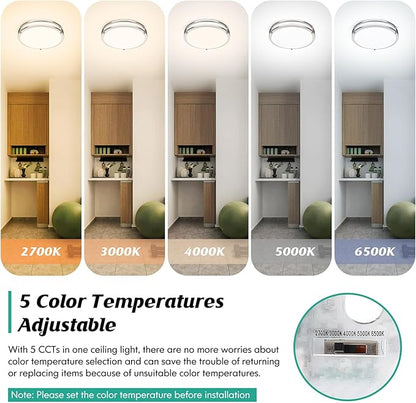 13 Inch LED Ceiling Light Fixture, 36W 4400Lm Flush Mount Ceiling Lights, Dimmable 5CCT 2700K/3000K/4000K/5000K/6500K, Super Bright Modern Bedroom Lamps for Kitchen Hallway, Brushed Nickle, 2 Packs