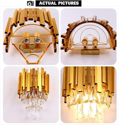 FRIXCHUR RIXCHUR Gold Crystal Wall Sconce 3-Tier Modern Wall Light Fixture for Bedroom Dining Room Hallway Staircase, 2 x E12 Base (Bulb Not Included)