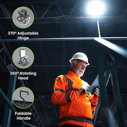Feit Electric Portable LED Work Light, 360° Rotating Head, 3 Light Modes, 1000/500/200 Lumens, Adjustable Working Light for Workshop Garage, 25,000-Hour Lifetime, WORK1000/FOLD/BAT