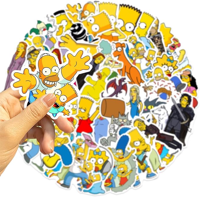 50pcs Cartoon Anime The Simpsons Stickers for Teens Adult, Waterproof Vinyl Cartoon Movie Decal for Water Bottle Skateboard Guitar Travel Case Bike Laptop,Car Bumper,Luggage,Phone (simps)