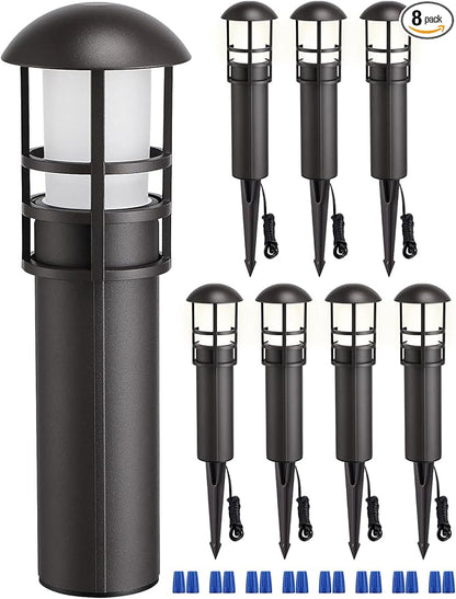 LEONLITE 8-Pack Low Voltage Landscape Pathway Lights 3W Landscape Lighting 12-24V LED Bollard Path Lights Wired CRI 90+ Aluminum Pathway Lighting for Walkway Yard Garden, ETL Listed, 4000K Cool White