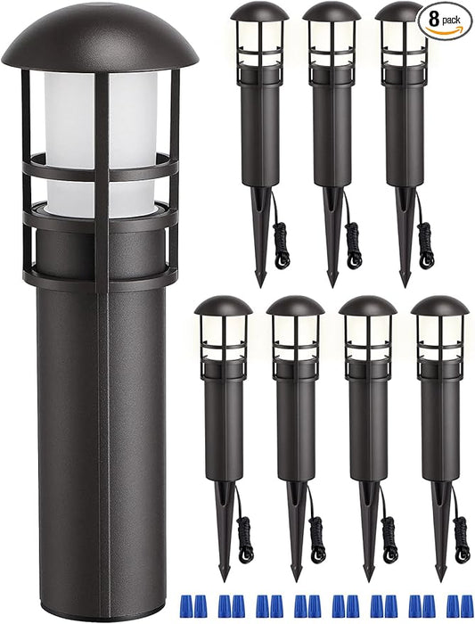 LEONLITE 8-Pack Low Voltage Landscape Pathway Lights 3W Landscape Lighting 12-24V LED Bollard Path Lights Wired CRI 90+ Aluminum Pathway Lighting for Walkway Yard Garden, ETL Listed, 4000K Cool White