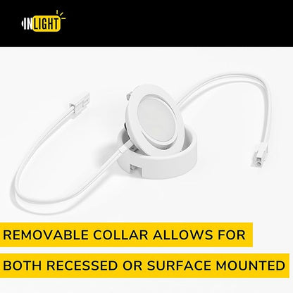 Getinlight LED Puck Lights 3-Pack, 2.75" Metal Housing, Wall-Dimmer Compatible, 2700K Warm White, White Finish, Plug-in or Hardwired, ETL Listed, IN-0107-3