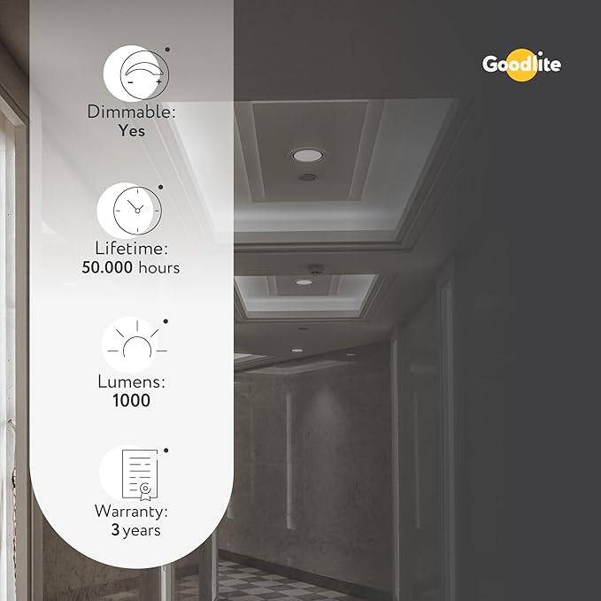 Goodlite 4" LED Round, Recessed Ultra Slim Baffle-Trim Fixture, 12W, 120-277V, CRI 90+, Wet & ETL, Triac & 0-10V Dimming, 1000 Lumens, Color Selectable 2700k-3000k-3500k-4100k-5000k, 1ct (G-97822)