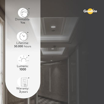 Goodlite 4" LED Round, Recessed Ultra Slim Baffle-Trim Fixture, 12W, 120-277V, CRI 90+, Wet & ETL, Triac & 0-10V Dimming, 1000 Lumens, Color Selectable 2700k-3000k-3500k-4100k-5000k, 1ct (G-97822)