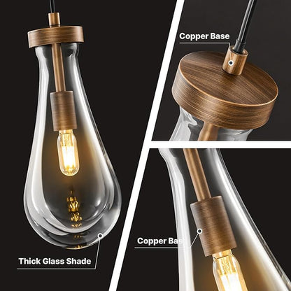 Raindrop Pendant Lights Kitchen Island: Copper Brown Teardrop Hanging Light - 2 Head Crystal Pendants Light over Dining Table - Durable Raindrop Lighting Fixture for Bedroom Hallway Bulbs Included