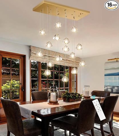 HAIXIANG W27.6 x D11.8 x H118 Rectangular Glam Chandelier Bubble Crystal Ceiling Pendant Lights Dimmable High Ceiling Chandeliers Fixtures Adjustable Long Lights Antique Gold