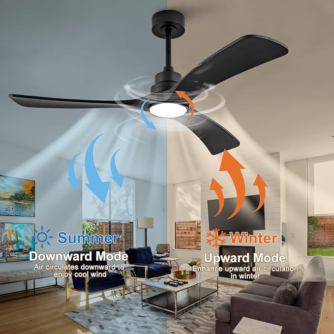 Black Ceiling Fan with Light,52 inch Solid Wood Ceiling Fan, Remote Control,Wall Switch,Dimmable,Reversible Quiet DC Motor,Power Off Memory Modern Ceiling Fans for Bedroom Patio Indoor/Outdoor
