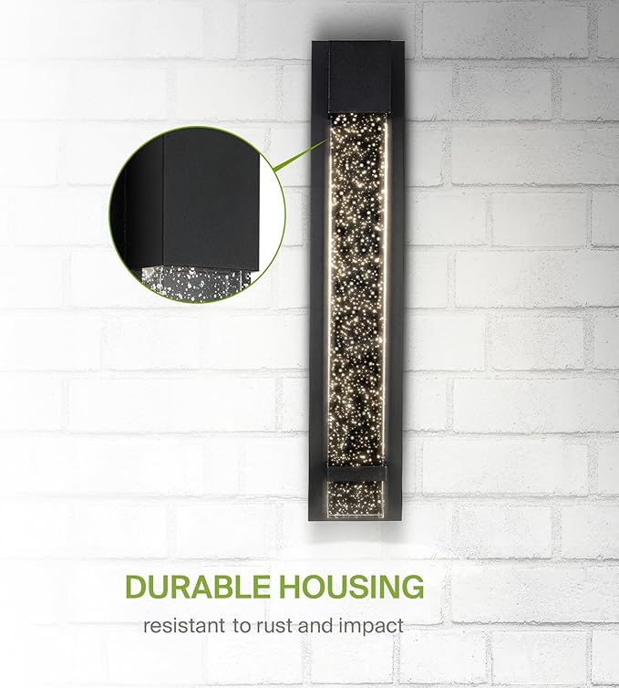 ASD LED 24" Bubble Glass Wall Light Fixture, Outdoor & Indoor Seeded Sconce | 3CCT, Waterproof, Dimmable, ETL Listed | 20W 600LM 3000-5000K 100-277V | Exterior Lantern, Porch Lighting | Black, 4 Pack
