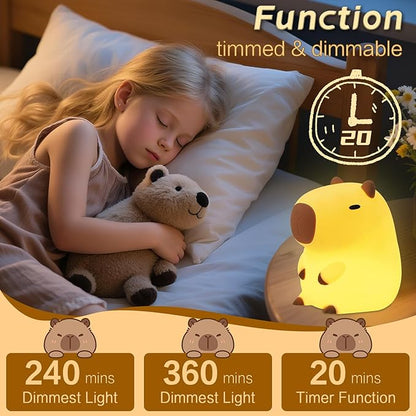 Capybara Night Light, Cute Squishy Lamp Capybara Gifts, Rechargeable Dimmable Animal Silicone Nightlight, Kids LED Capybaras Light, Light Up Capybaras Toy Stuff, Boys Girls Room Dorm Décor