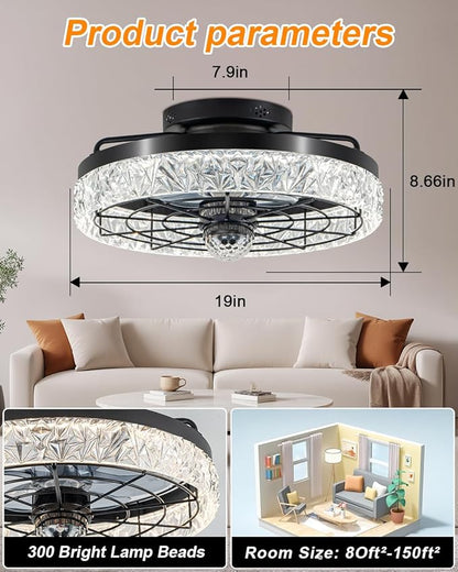 Disco Ceiling Fans with Lights,7 Color Disco Ball Modes, Flush Mount Low Profile Ceiling Fan with Light and Remote Control Dimmable 3 Color Reversible Motor 6 Speeds for Bedroom Living Room Party