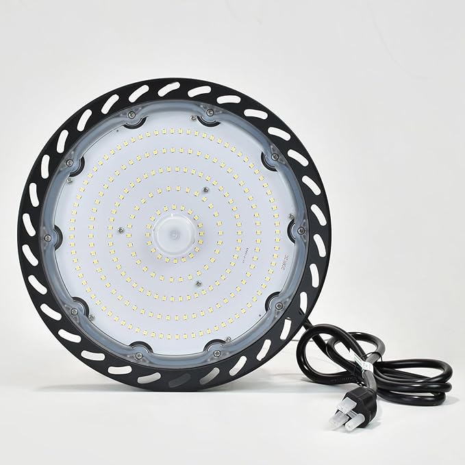 LED High Bay Light 150W 21000LM 5000K, LED Shop Lights for Garage Super Bright with 110-277V US Plug 5’ Cable Waterproof UFO Commercial Warehouse Workshop Factory Area Lighting Fixture, 2 Pack