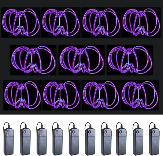MaxLax EL Wire Purple 10-Pack, 16.4ft/5m Neon Light Wire with Noise Reduction and Battery Pack…