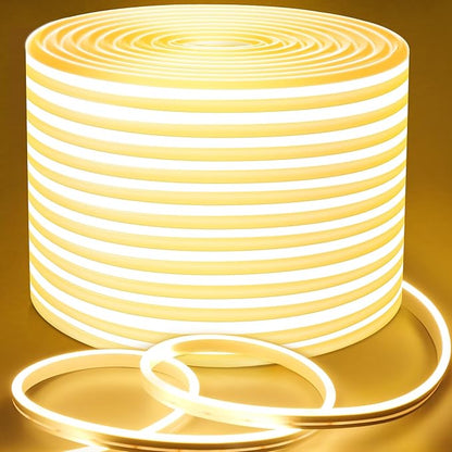 Lamomo LED Neon Lights, 32.8Ft Warm White Dimmable Led Rope Flex, 24V Waterproof LED Strip Lights, Silicone 3000K Neon Strip Lighting for Bedroom Indoor Home Decor