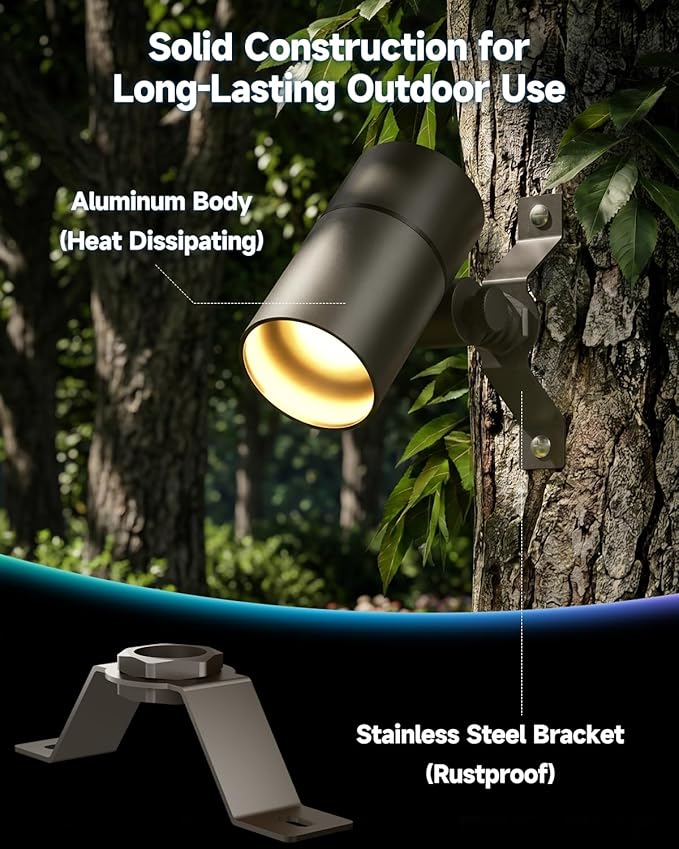Landscape Down Lighting Low Voltage Spot Lights Outdoor LED Wall Mounted Low Voltage Tree Lights Cast Aluminum Free 5W MR16 LED Bulb Stainless Steel Mounting Bracket 2-Count