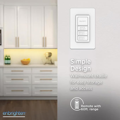 Enbrighten One-Touch Sync Remote Control, Add-on Light Switch for Under Cabinet Lights, Wireless Remote, ON/Off, Dimmable, Color Select Soft White to Bright Daylight, Cabinet Lighting Remote, 81795